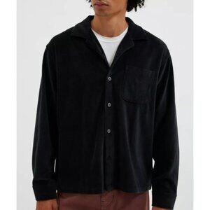 OBEY Capital Velour Button Up Black Shirt Mens Size Small